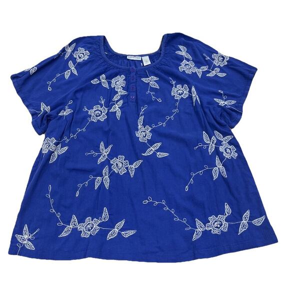 Catherines Gauzy Cotton Tunic Women's Size 2X Blue Embroidered Flowy Boho - Picture 3 of 10